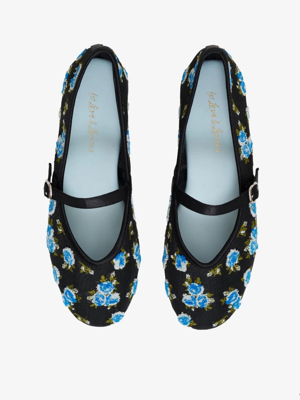 For Love And Lemons Evelyne Embroidered Mary Jane Flats with Blue Roses - Picture 8 of 11